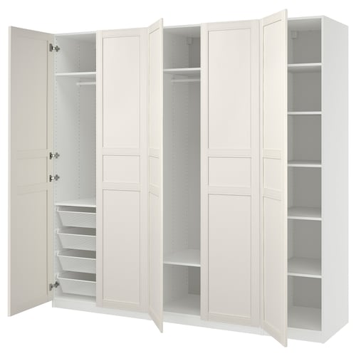 PAX / FLISBERGET Wardrobe combination, white/off-white, 250x60x236 cm