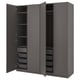 PAX wardrobe: grey, three-door, with mesh baskets & shelves.
