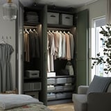 PAX / KAMMARTORP/GRIMO Wardrobe combination, dark grey mirror glass/grey grey-green, 150x60x236 cm