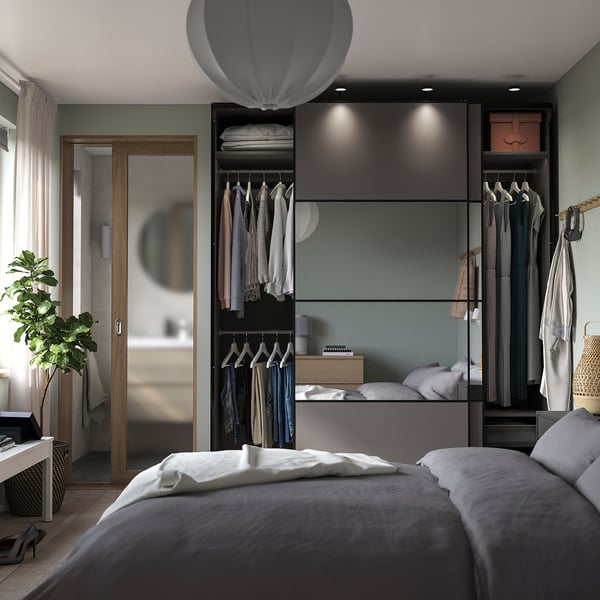 PAX / MEHAMN/AULI Wardrobe combination, dark grey double sided/dark grey mirror glass, 200x66x236 cm
