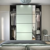 PAX / MEHAMN/AULI Wardrobe with sliding doors, dark grey double sided/light green mirror glass, 200x66x236 cm