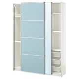 PAX / MEHAMN/AULI Wardrobe with sliding doors, white double sided/light blue mirror glass, 150x43x201 cm
