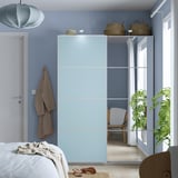 PAX / MEHAMN/AULI Wardrobe with sliding doors, white double sided/light blue mirror glass, 150x43x201 cm