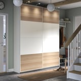PAX / MEHAMN Wardrobe combination, white double sided/white white stained oak effect, 200x43x236 cm