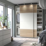PAX / MEHAMN Wardrobe combination, white double sided/white white stained oak effect, 200x43x236 cm