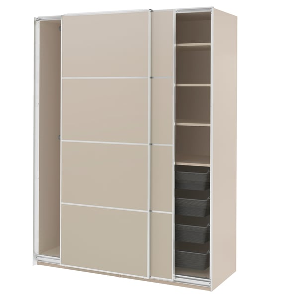 PAX / MEHAMN Wardrobe with sliding doors, grey-beige/double sided grey-beige, 150x66x201 cm