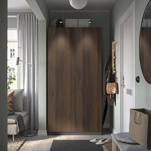 PAX / STORKLINTA Wardrobe combination, dark grey/dark brown stained oak effect, 100x38x201 cm