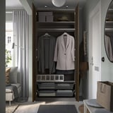 PAX / STORKLINTA Wardrobe combination, dark grey/dark brown stained oak effect, 100x38x236 cm
