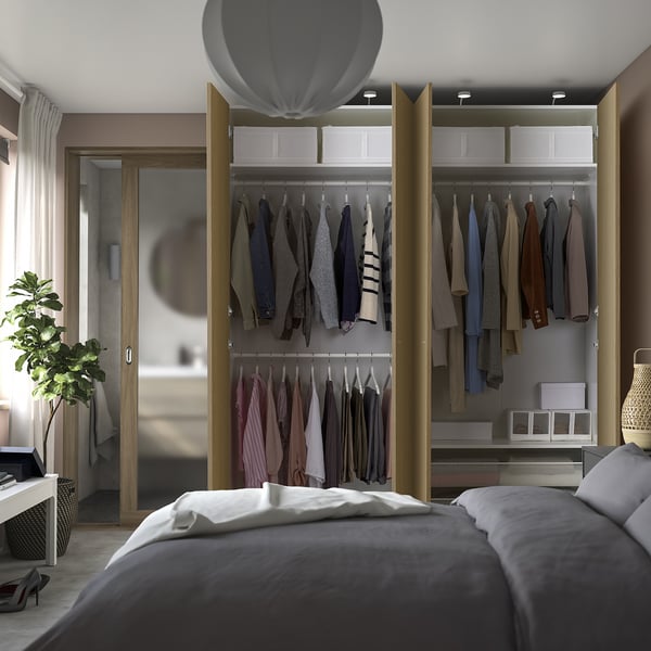 PAX / STORKLINTA Wardrobe combination, white/oak effect, 200x60x236 cm