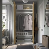 PAX / STORKLINTA Wardrobe combination, white/oak effect, 100x38x236 cm