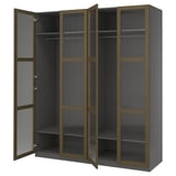 PAX / TONSTAD Wardrobe combination, dark grey brown/stained oak veneer glass, 200x60x236 cm