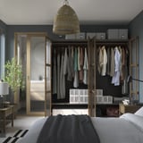 PAX / TONSTAD Wardrobe combination, dark grey brown/stained oak veneer glass, 200x60x201 cm