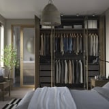PAX / TONSTAD Wardrobe combination, dark grey brown/stained oak veneer glass, 200x60x236 cm