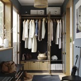 PAX / TONSTAD Wardrobe combination, dark grey brown/stained oak veneer glass, 150x60x201 cm