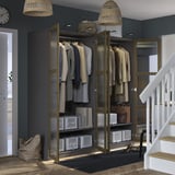 PAX / TONSTAD Wardrobe combination, dark grey brown/stained oak veneer glass, 200x60x201 cm