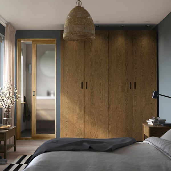 PAX / TONSTAD Wardrobe combination, dark grey/brown stained oak veneer, 200x60x236 cm