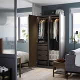 PAX / TONSTAD Wardrobe combination, dark grey/brown stained oak veneer, 100x60x201 cm