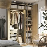 PAX / TONSTAD Wardrobe combination, grey-beige/oak veneer glass, 150x60x236 cm