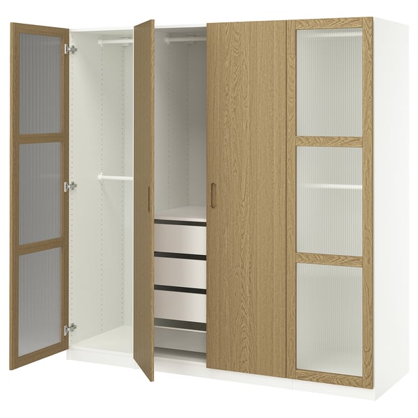 PAX / TONSTAD Wardrobe combination, white/oak veneer glass, 200x60x201 cm