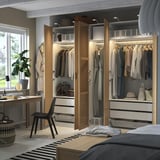 PAX / TONSTAD Wardrobe combination, white/oak veneer glass, 250x60x236 cm