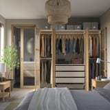 PAX / TONSTAD Wardrobe combination, white/oak veneer glass, 200x60x201 cm