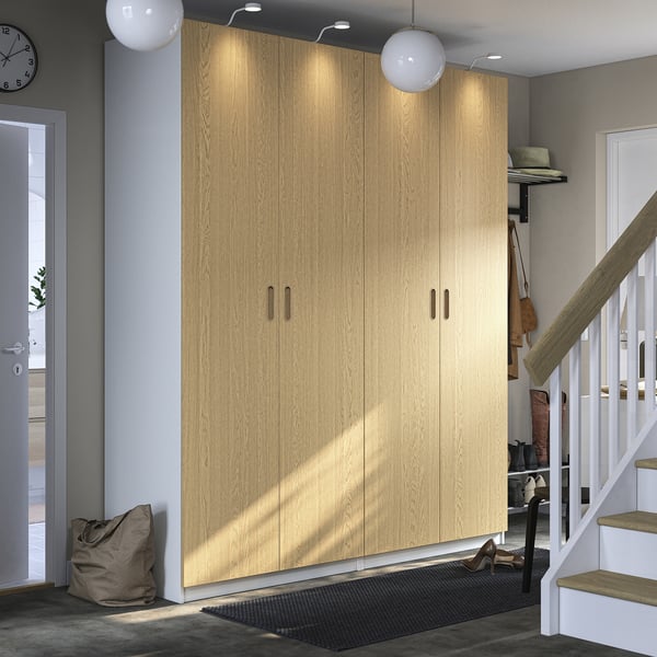PAX / TONSTAD Wardrobe combination, white/oak veneer, 200x60x236 cm
