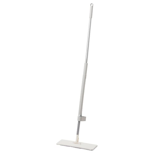 A white PEPPRIG flat mop with a telescopic handle, standing upright. It a rectangular microfiber cleaning pad at the bottom.