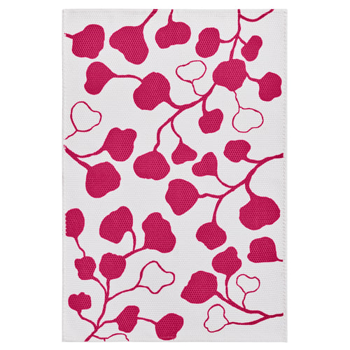 PERSIKOTRÄD Rug, flatwoven, pink/leaf pattern, 60x90 cm