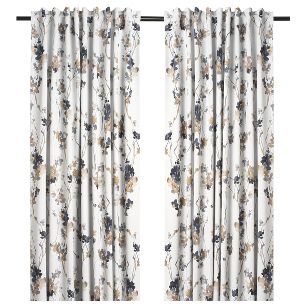 Pialotta Room Darkening Curtains 1 Pair Light Beige Flowers Ikea