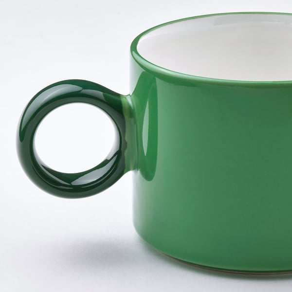 PIGGÅL Mug, white/green, 30 cl