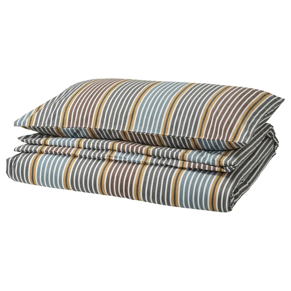 PIGGRÖR Duvet cover and pillowcase, multicolour/striped, 150x200/50x80 cm