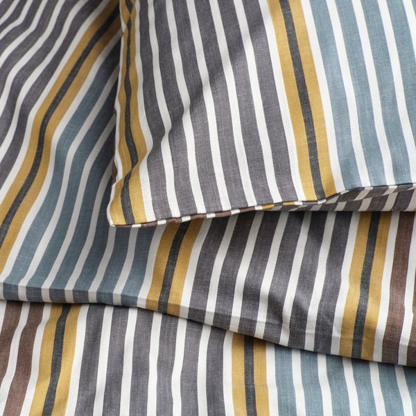 PIGGRÖR Duvet cover and pillowcase, multicolour/striped, 150x200/50x80 cm