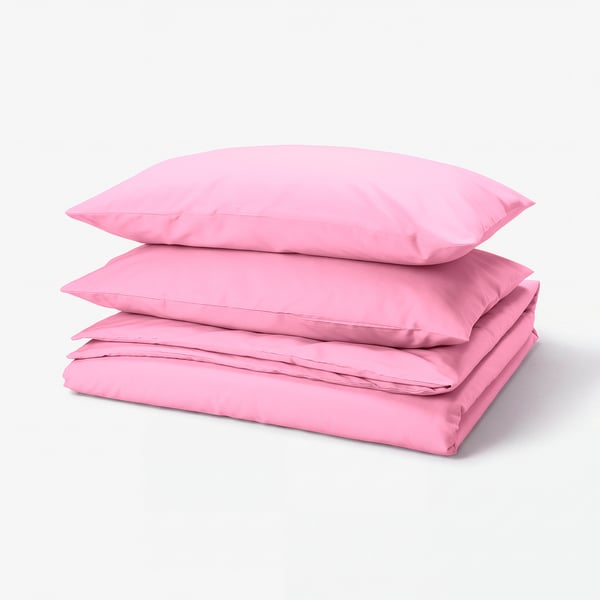 PILTANDVINGE pink bedding set, smooth fabric, rectangular, button closure.