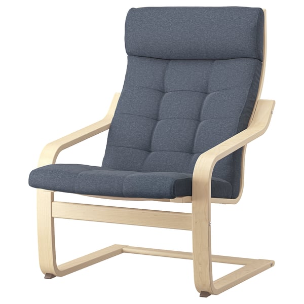 POÄNG Armchair and footstool, birch veneer/Gunnared blue