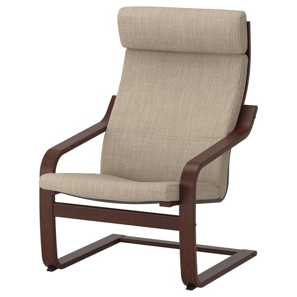 POÄNG Armchair and footstool, brown/Hillared beige