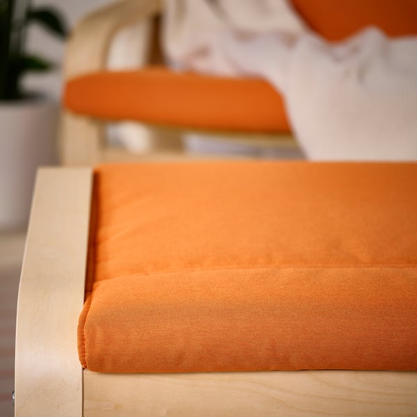 POÄNG Footstool, birch veneer/Knisa bright orange
