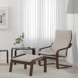 POÄNG Footstool, brown/Knisa light beige