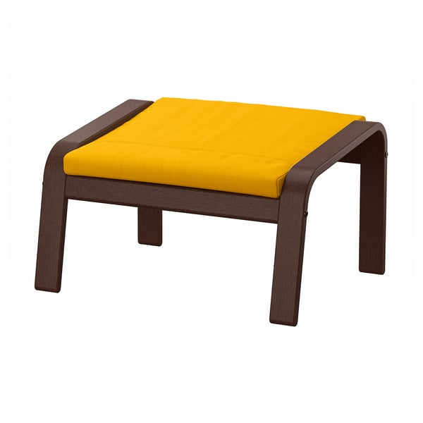 POÄNG Footstool, brown/Skiftebo yellow