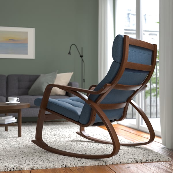 POÄNG Rocking-chair, brown/Gunnared blue