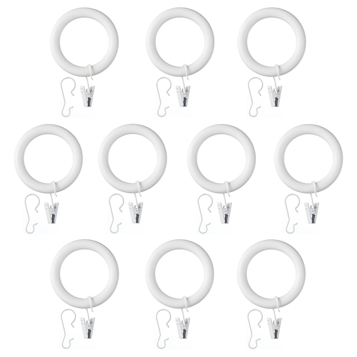 PORTION حلقة ستارة مع ملقط وخطاف طلاء أبيض ايكيا