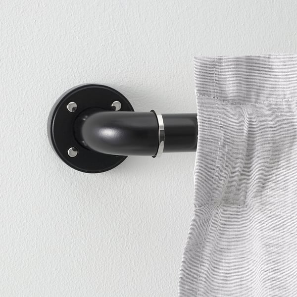 PRAKTSTENÖRT Curtain rod set, black, 120-210 cm 28 mm