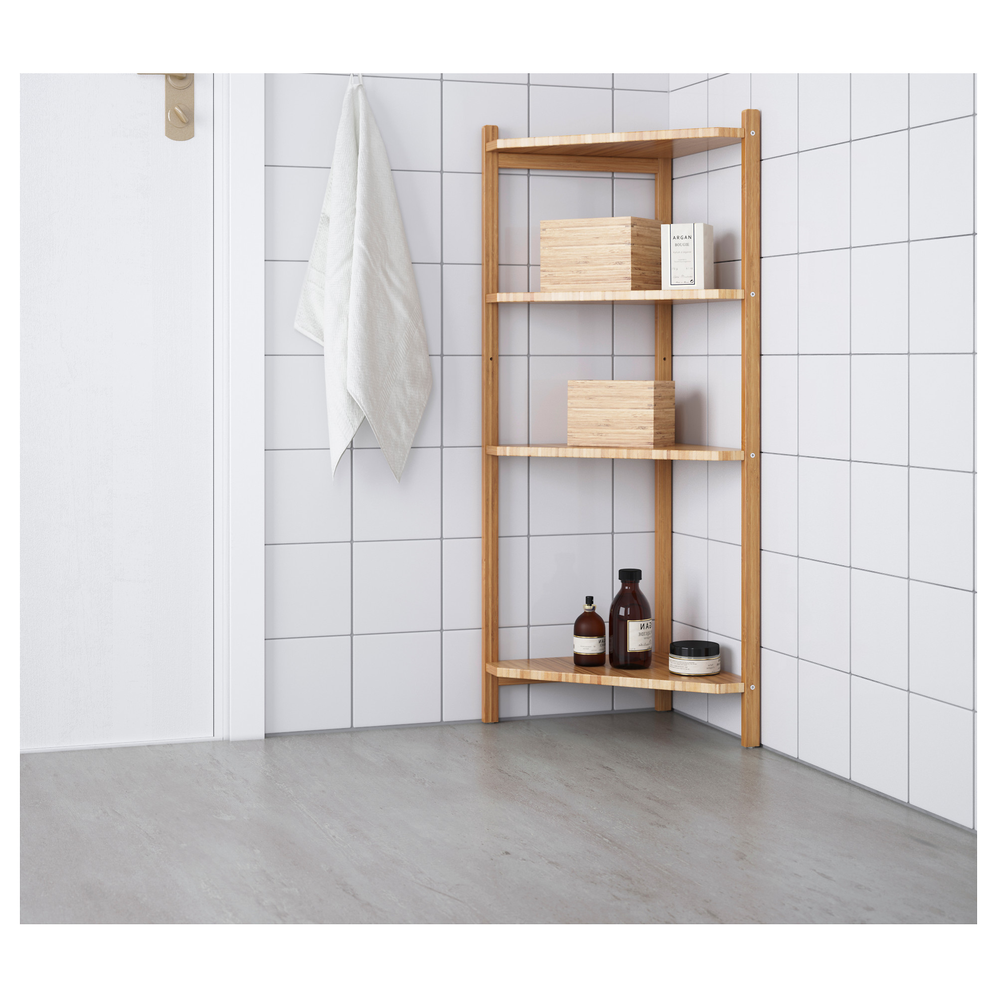 RÅGRUND Corner shelf unit, bamboo, 34x99 cm