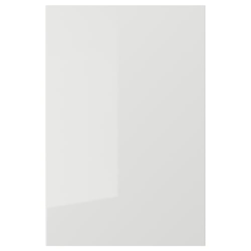White glossy kitchen cabinet door, straight lines, durable plastic, sparkling finish.