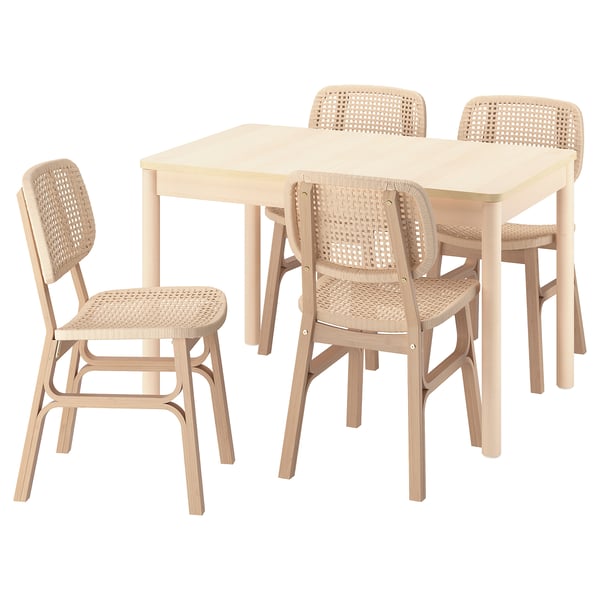 RÖNNINGE / VOXLÖV Table and 4 chairs, birch/light bamboo, 118/173 cm