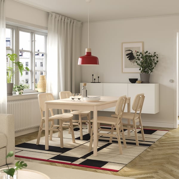 RÖNNINGE / VOXLÖV Table and 4 chairs, birch/light bamboo, 155/210 cm