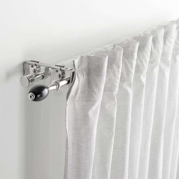 RÖNNSUMAK Double curtain rod set, silver-colour, 120-210 cm 19 mm