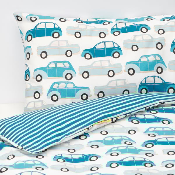 Rorande Quilt Cover Pillowcase For Cot Cars Blue Ikea