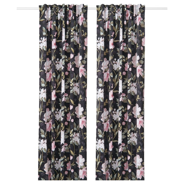 Rosenmott Block Out Curtains 1 Pair Black Floral Patterned Ikea