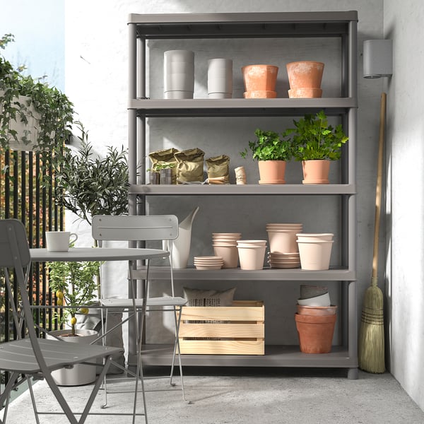 RUNMARÖ Shelving unit, dark grey indoor /outdoor, 120x40x188 cm