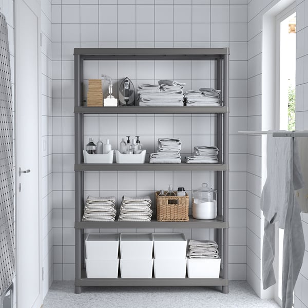 RUNMARÖ Shelving unit, dark grey indoor /outdoor, 120x40x188 cm